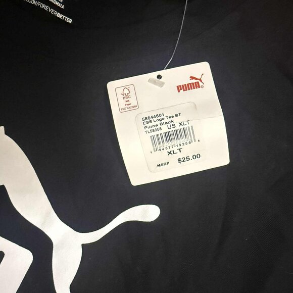 NWT Puma Essentials Logo T-Shirt Men Size XLT Black Classic Athletic Tee Cotton - Picture 4 of 7